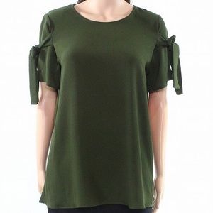 Pleione Green Tie Short Sleeve Blouse